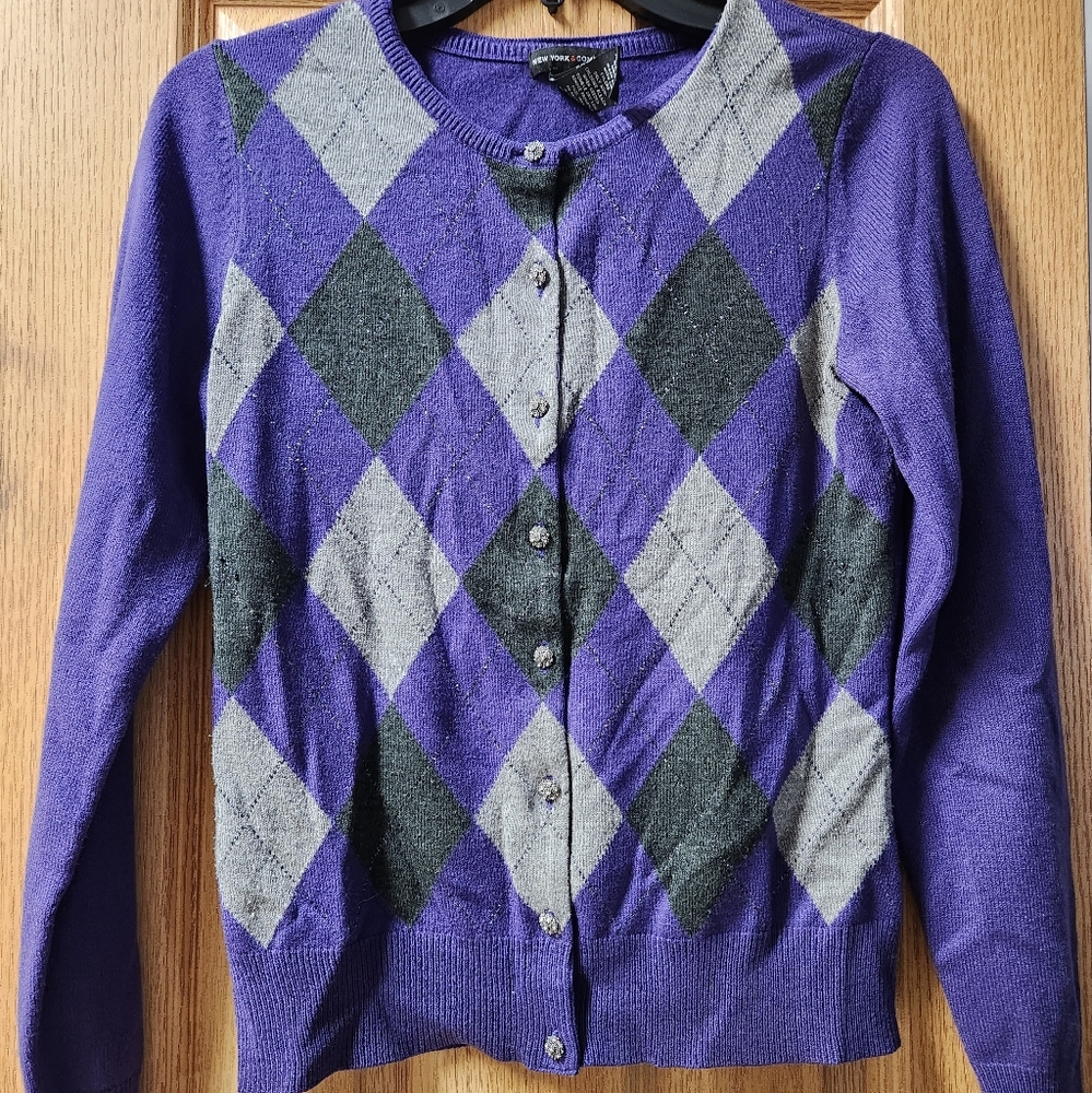 New York & Co womens purple/grey cardigan size medium.